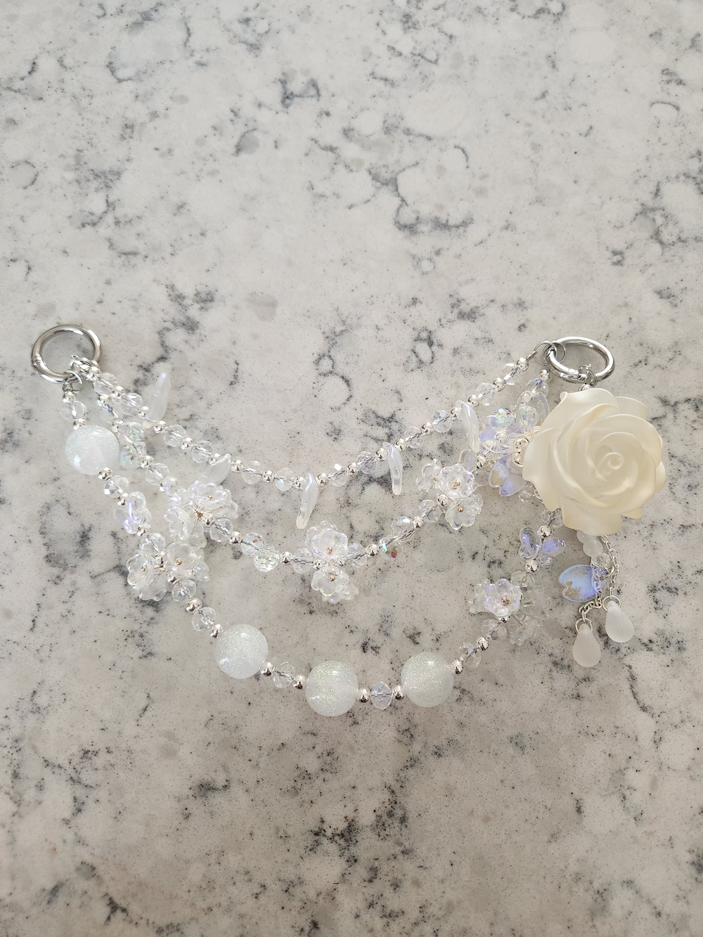White Floral Rose Charm